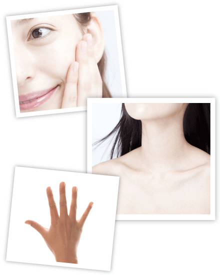 目の下のクマ、首、手の甲のシワにも適応